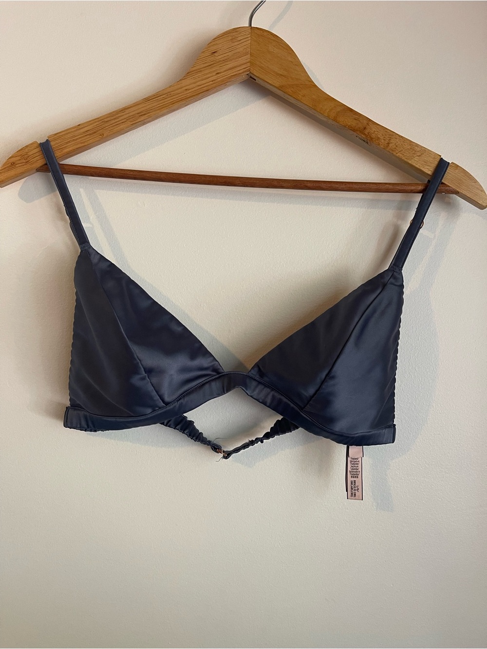 Victoria's Secret Satin Wireless Triangle Bralette Dark Blue Navy Size Large L